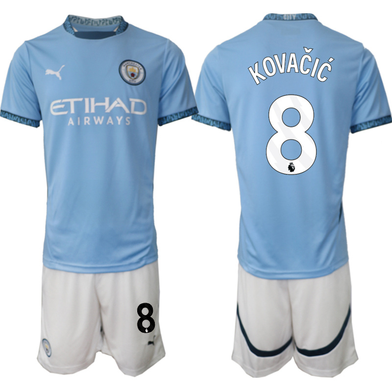 Men 2024-2025 Club Manchester City home blue #8 Soccer Jersey->->Soccer Club Jersey